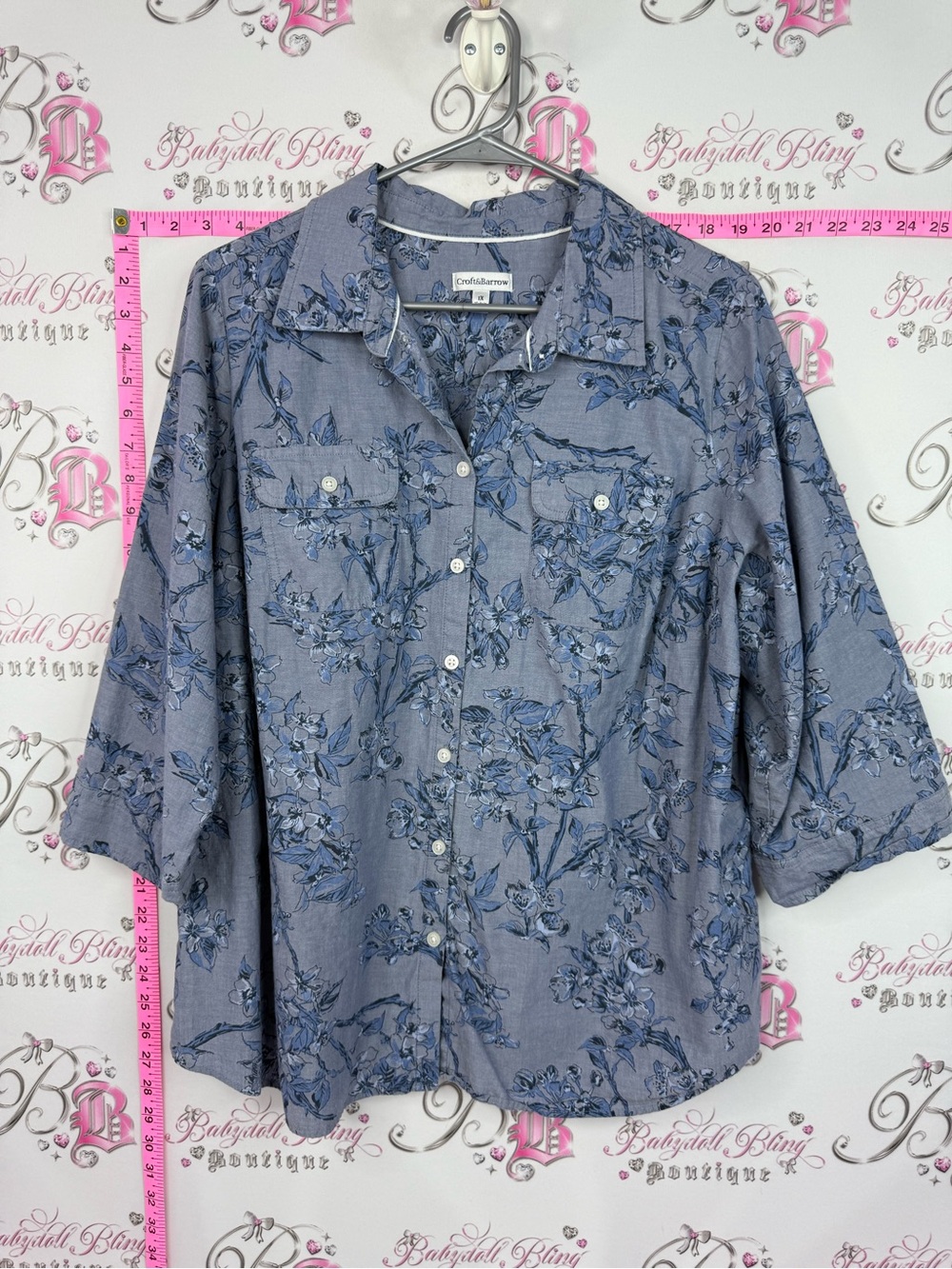 croft & barrow Blue Floral Button-Up Blouse